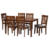 Baxton Studio Deanna Modern Grey Fabric and Walnut Brown Finished Wood 7-Piece Dining Set