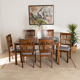 Baxton Studio Deanna Modern Grey Fabric and Walnut Brown Finished Wood 7-Piece Dining Set