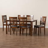 Baxton Studio Deanna Modern Grey Fabric and Walnut Brown Finished Wood 7-Piece Dining Set