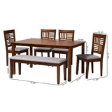 Baxton Studio Deanna Modern Grey Fabric and Walnut Brown Finished Wood 6-Piece Dining Set