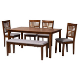 Baxton Studio Deanna Modern Grey Fabric and Walnut Brown Finished Wood 6-Piece Dining Set