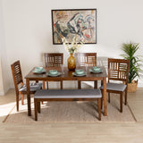 Baxton Studio Deanna Modern Grey Fabric and Walnut Brown Finished Wood 6-Piece Dining Set