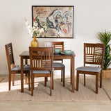 Baxton Studio Deanna Modern Grey Fabric and Walnut Brown Finished Wood 5-Piece Dining Set