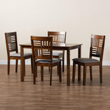 Baxton Studio Deanna Modern Grey Fabric and Walnut Brown Finished Wood 5-Piece Dining Set