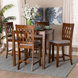 Baxton Studio Florencia Modern Grey Fabric and Walnut Brown Finished Wood 5-Piece Pub Set