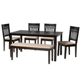 Baxton Studio Genesis Modern Beige Fabric and Dark Brown Finished Wood 6-Piece Dining Set