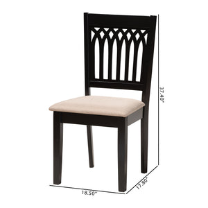 Baxton Studio Genesis Modern Beige Fabric and Dark Brown Finished Wood 2-Piece Dining Chair Set