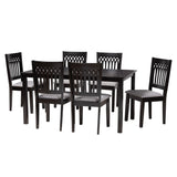 Baxton Studio Genesis Modern Grey Fabric and Dark Brown Finished Wood 7-Piece Dining Set