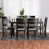 Baxton Studio Genesis Modern Grey Fabric and Dark Brown Finished Wood 7-Piece Dining Set