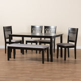 Baxton Studio Genesis Modern Grey Fabric and Dark Brown Finished Wood 6-Piece Dining Set