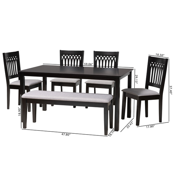 Baxton Studio Genesis Modern Grey Fabric and Dark Brown Finished Wood 6-Piece Dining Set