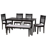 Baxton Studio Genesis Modern Grey Fabric and Dark Brown Finished Wood 6-Piece Dining Set