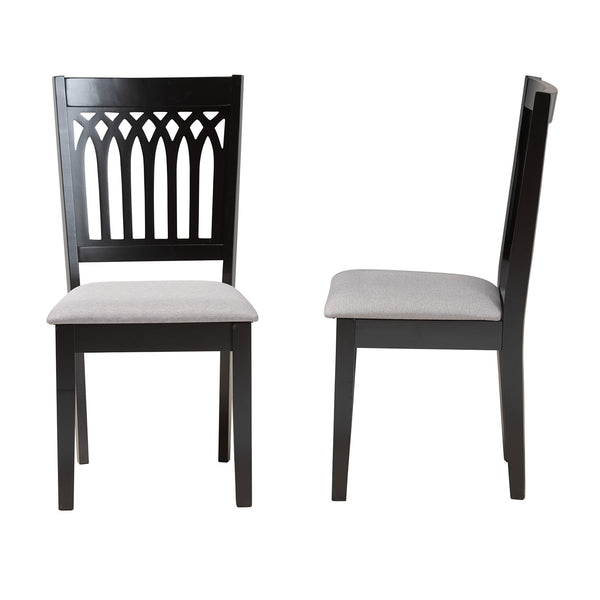 Baxton Studio Genesis Modern Grey Fabric and Dark Brown Finished Wood 2-Piece Dining Chair Set