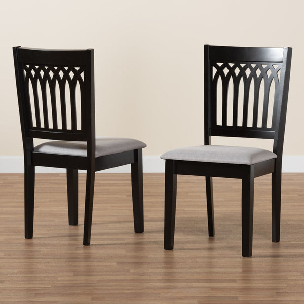 Baxton Studio Genesis Modern Grey Fabric and Dark Brown Finished Wood 2-Piece Dining Chair Set