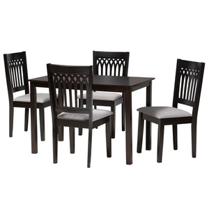 Baxton Studio Genesis Modern Grey Fabric and Dark Brown Finished Wood 5-Piece Dining Set