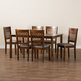 Baxton Studio Genesis Modern Grey Fabric and Walnut Brown Finished Wood 7-Piece Dining Set