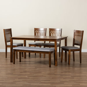 Baxton Studio Genesis Modern Grey Fabric and Walnut Brown Finished Wood 6-Piece Dining Set