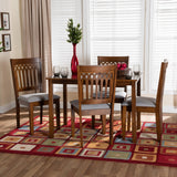 Baxton Studio Genesis Modern Grey Fabric and Walnut Brown Finished Wood 5-Piece Dining Set