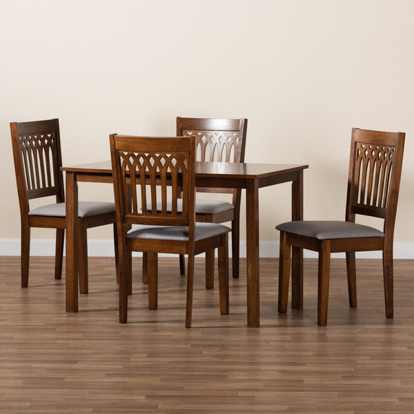 Baxton Studio Genesis Modern Grey Fabric and Walnut Brown Finished Wood 5-Piece Dining Set