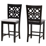 Baxton Studio Abigail Modern Grey Fabric and Dark Brown Finished Wood 2-Piece Counter Stool Set