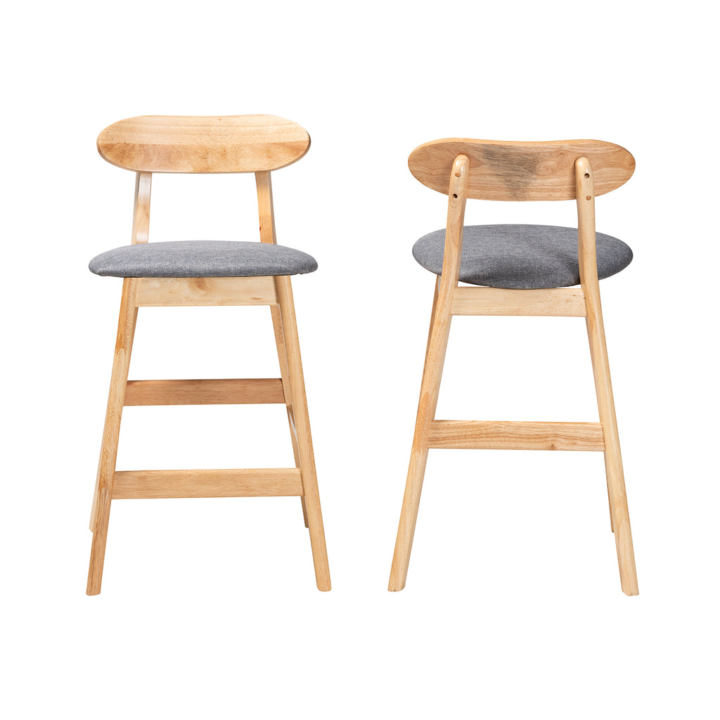 Baxton Studio Ulyana Mid-Century Modern Grey Fabric and Natural Brown Finished Wood 2-Piece Counter Stool Set