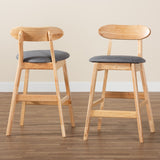 Baxton Studio Ulyana Mid-Century Modern Grey Fabric and Natural Brown Finished Wood 2-Piece Counter Stool Set