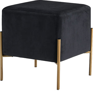 Isla Velvet / Engineered Wood / Stainless Steel / Foam Contemporary Black Velvet Ottoman/Stool - 15.5" W x 15.5" D x 17.5" H