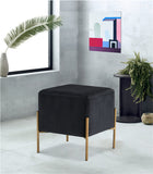 Isla Velvet / Engineered Wood / Stainless Steel / Foam Contemporary Black Velvet Ottoman/Stool - 15.5" W x 15.5" D x 17.5" H