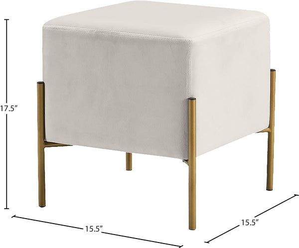 Isla Velvet / Engineered Wood / Stainless Steel / Foam Contemporary Cream Velvet Ottoman/Stool - 15.5" W x 15.5" D x 17.5" H