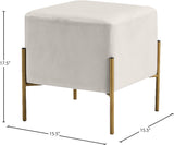 Isla Velvet / Engineered Wood / Stainless Steel / Foam Contemporary Cream Velvet Ottoman/Stool - 15.5" W x 15.5" D x 17.5" H