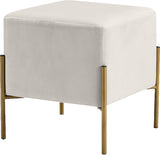 Isla Velvet / Engineered Wood / Stainless Steel / Foam Contemporary Cream Velvet Ottoman/Stool - 15.5" W x 15.5" D x 17.5" H