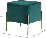 Isla Velvet / Engineered Wood / Stainless Steel / Foam Contemporary Green Velvet Ottoman/Stool - 15.5" W x 15.5" D x 17.5" H