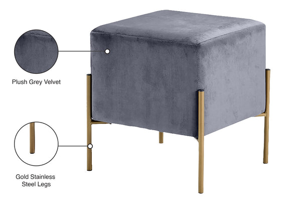 Isla Velvet / Engineered Wood / Stainless Steel / Foam Contemporary Grey Velvet Ottoman/Stool - 15.5" W x 15.5" D x 17.5" H