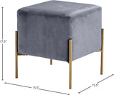 Isla Velvet / Engineered Wood / Stainless Steel / Foam Contemporary Grey Velvet Ottoman/Stool - 15.5" W x 15.5" D x 17.5" H