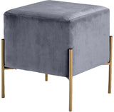 Isla Velvet / Engineered Wood / Stainless Steel / Foam Contemporary Grey Velvet Ottoman/Stool - 15.5" W x 15.5" D x 17.5" H