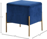 Isla Velvet / Engineered Wood / Stainless Steel / Foam Contemporary Navy Velvet Ottoman/Stool - 15.5" W x 15.5" D x 17.5" H