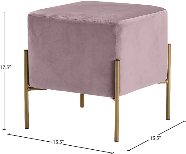 Isla Velvet / Engineered Wood / Stainless Steel / Foam Contemporary Pink Velvet Ottoman/Stool - 15.5" W x 15.5" D x 17.5" H