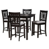 Baxton Studio Olympia Modern Grey Fabric and Espresso Brown Finished Wood 5-Piece Pub Set