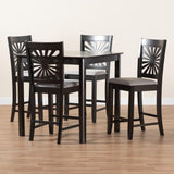 Baxton Studio Olympia Modern Grey Fabric and Espresso Brown Finished Wood 5-Piece Pub Set