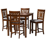 Baxton Studio Olympia Modern Grey Fabric and Walnut Brown Finished Wood 5-Piece Pub Set