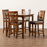 Baxton Studio Olympia Modern Grey Fabric and Walnut Brown Finished Wood 5-Piece Pub Set