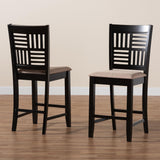 Baxton Studio Deanna Modern Beige Fabric and Dark Brown Finished Wood 2-Piece Counter Stool Set