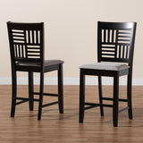 Baxton Studio Deanna Modern Grey Fabric and Dark Brown Finished Wood 2-Piece Counter Stool Set