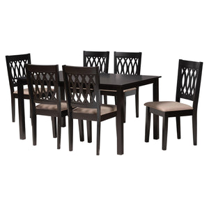 Baxton Studio Florencia Modern Beige Fabric and Espresso Brown Finished Wood 7-Piece Dining Set