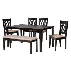 Baxton Studio Florencia Modern Beige Fabric and Espresso Brown Finished Wood 6-Piece Dining Set