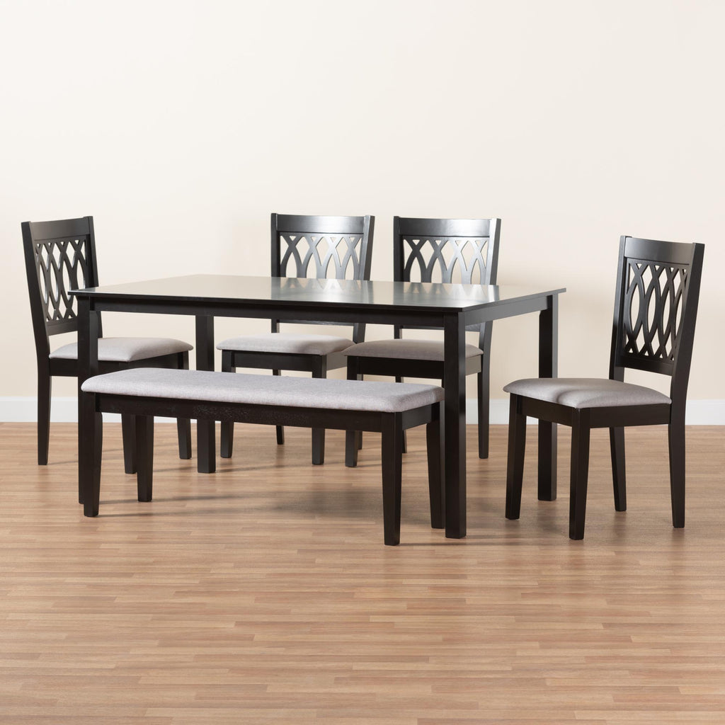 Baxton Studio Florencia Modern Grey Fabric and Espresso Brown Finished Wood 6-Piece Dining Set
