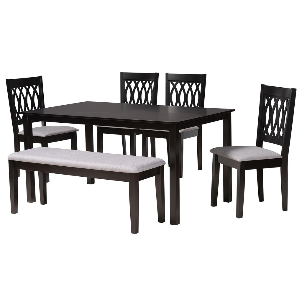 Baxton Studio Florencia Modern Grey Fabric and Espresso Brown Finished Wood 6-Piece Dining Set