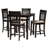 Baxton Studio Genesis Modern Beige Fabric and Dark Brown Finished Wood 5-Piece Pub Set