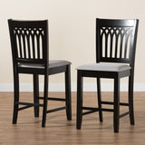 Baxton Studio Genesis Modern Grey Fabric and Dark Brown Finished Wood 2-Piece Counter Stool Set