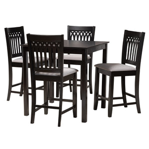 Baxton Studio Genesis Modern Grey Fabric and Dark Brown Finished Wood 5-Piece Pub Set